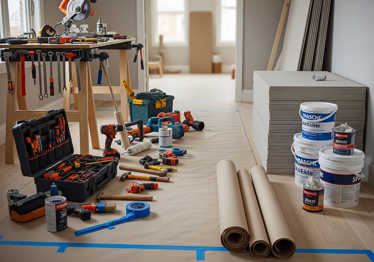 Underpinning During Multiplex Conversion โ tools and materials staged in a Greater Toronto Area home