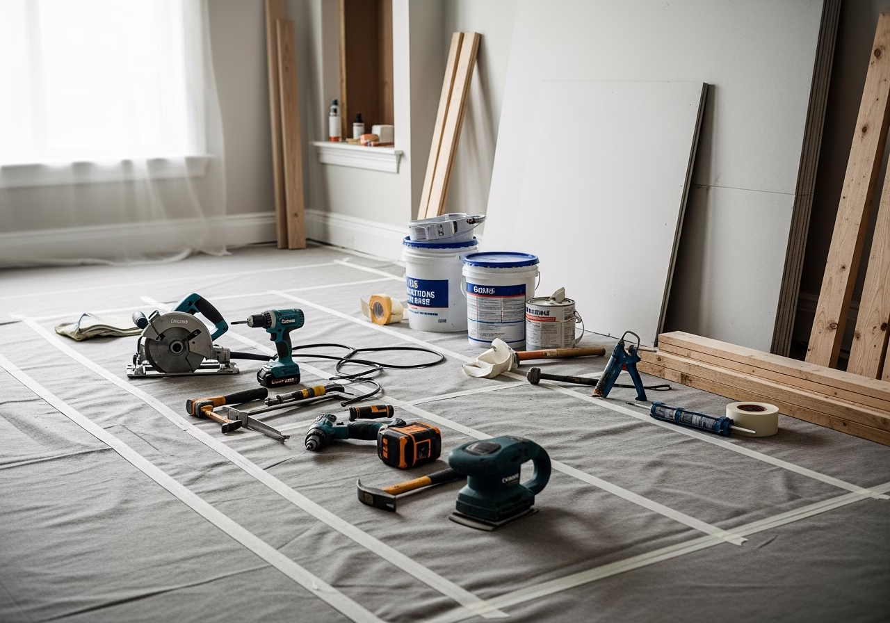 Underpinning Load Bearing Walls — tools and materials staged in a Greater Toronto Area home