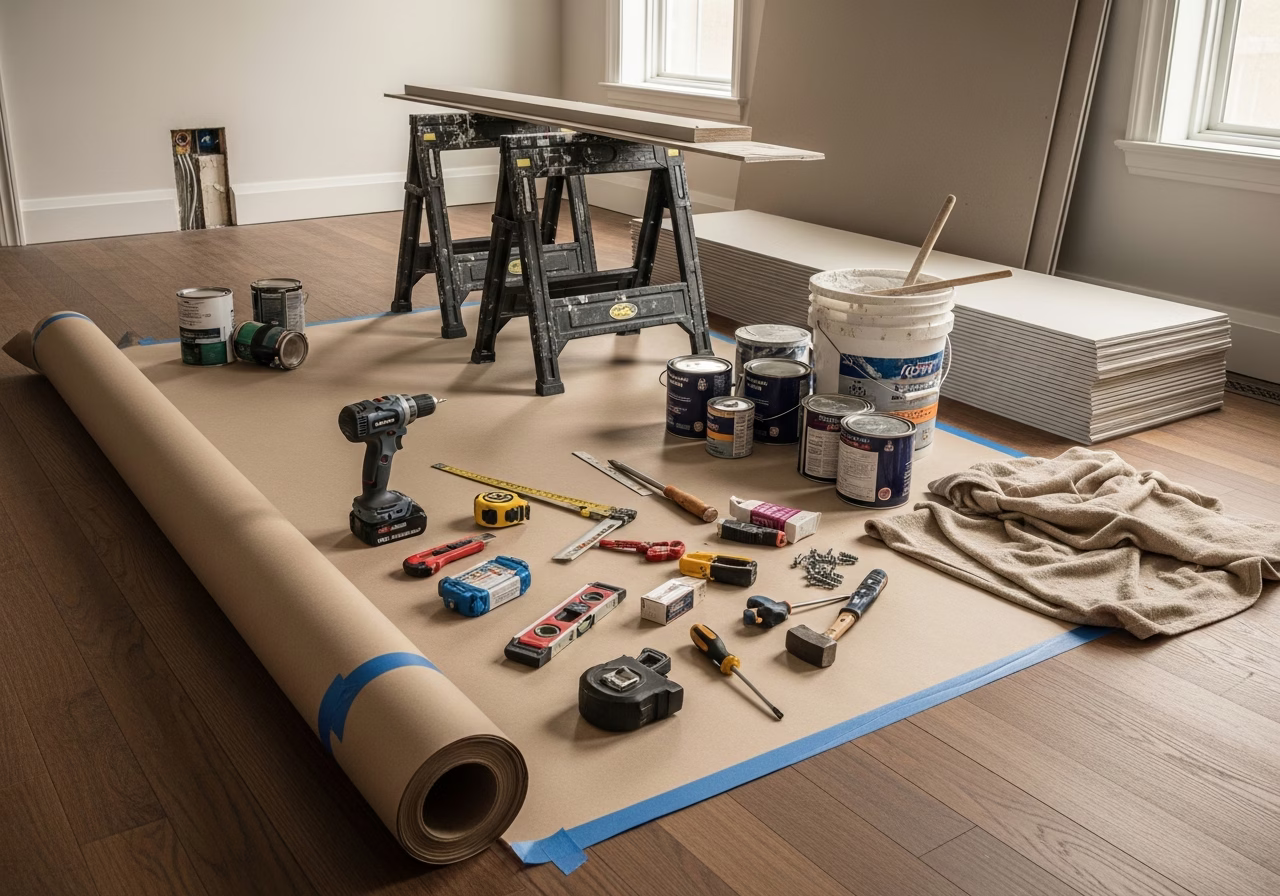 Underpinning ROI — tools and materials staged in a Greater Toronto Area home
