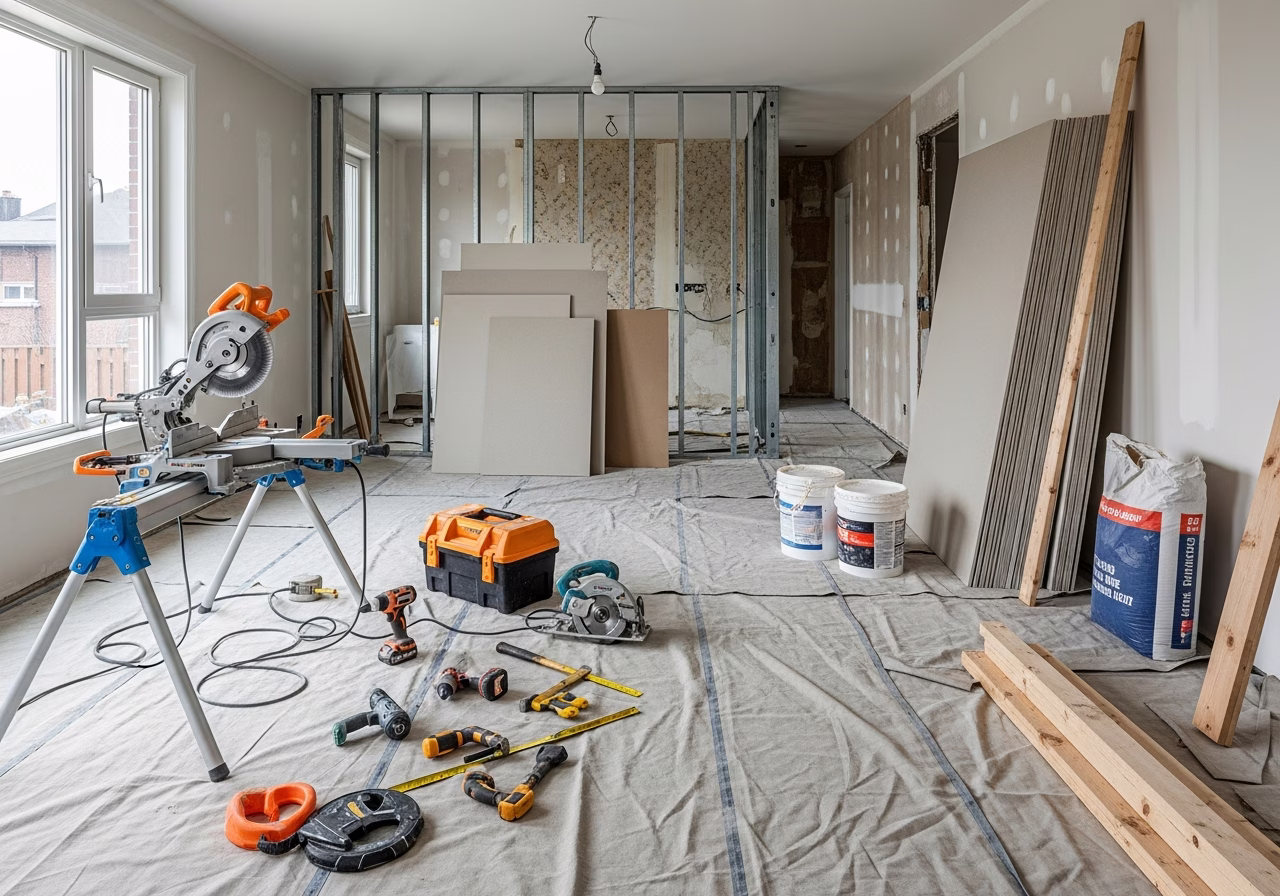 Underpinning vs Bench Footing โ tools and materials staged in a Greater Toronto Area home