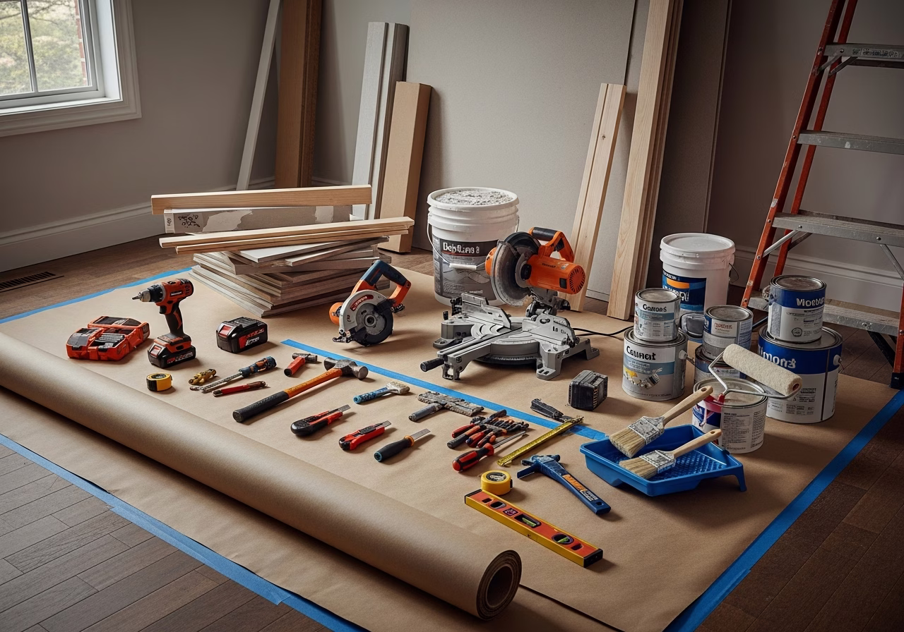 UV Protection Window Film — tools and materials staged in a Greater Toronto Area home