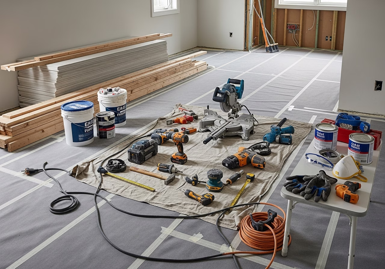 Vermiculite Attic Insulation Asbestos โ tools and materials staged in a Greater Toronto Area home