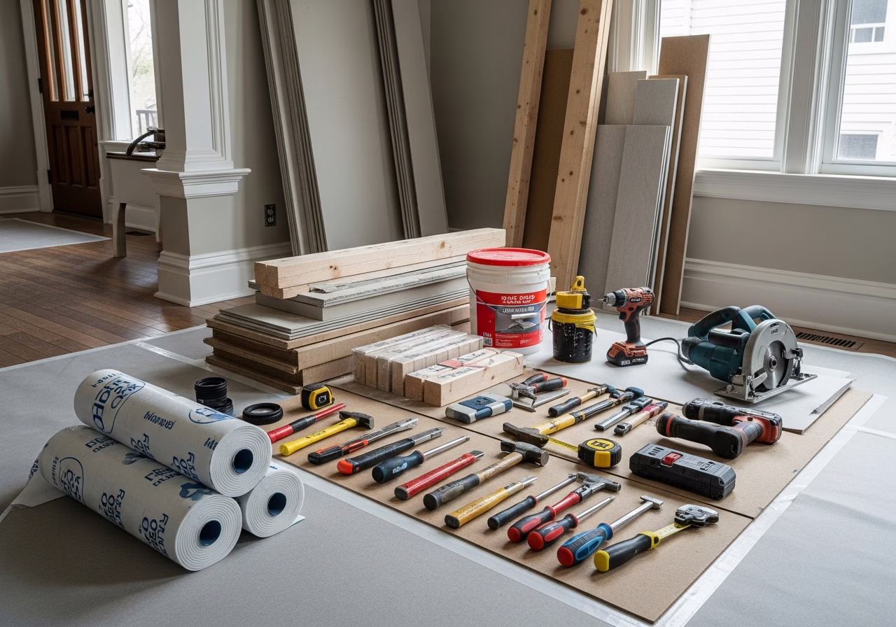 Vertical vs Horizontal Murphy Bed โ tools and materials staged in a Greater Toronto Area home