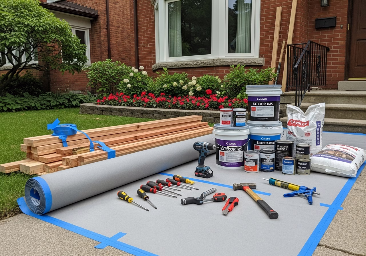 Vinyl Siding — tools and materials staged in a Greater Toronto Area home