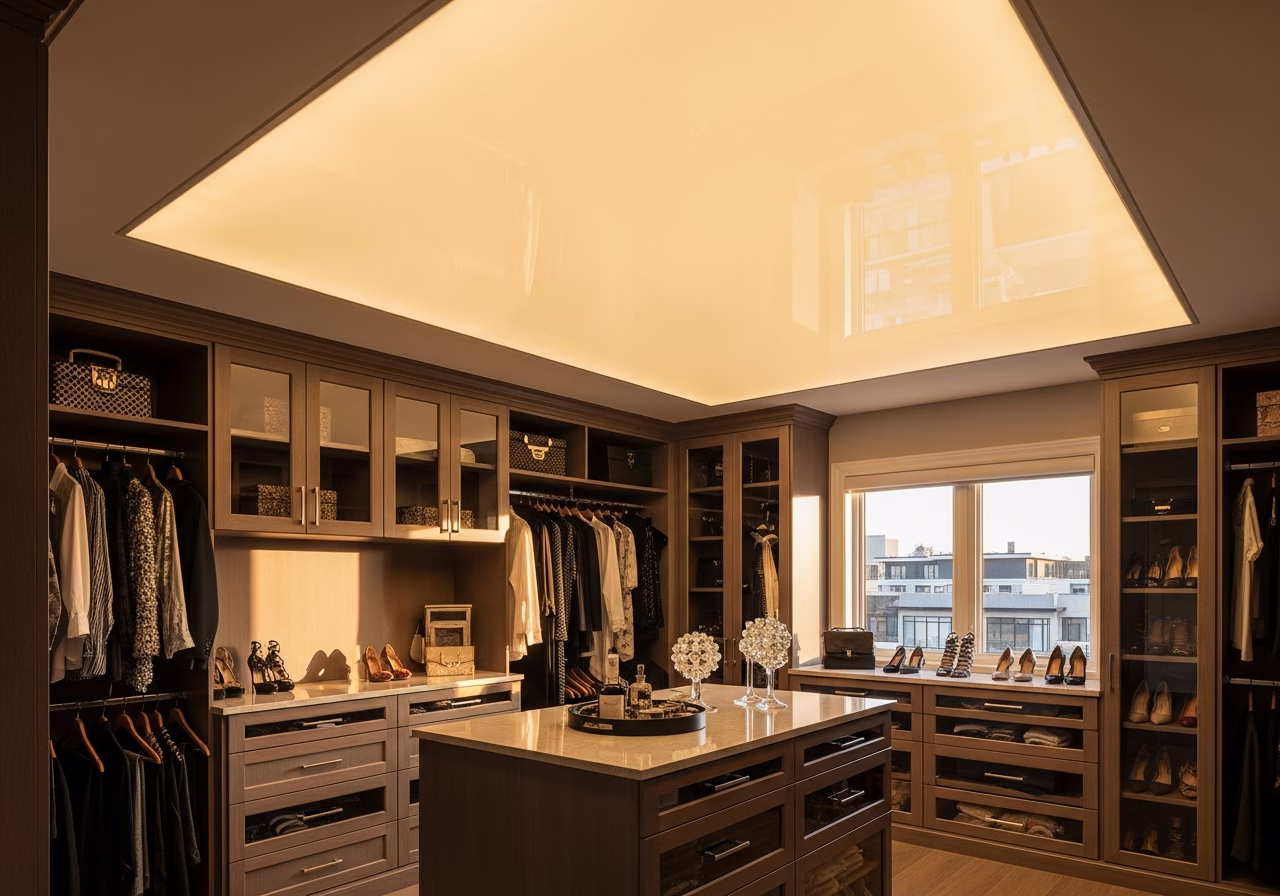Walk-In Closet Stretch Ceiling — finished result in a Toronto or GTA home by RenoHouse