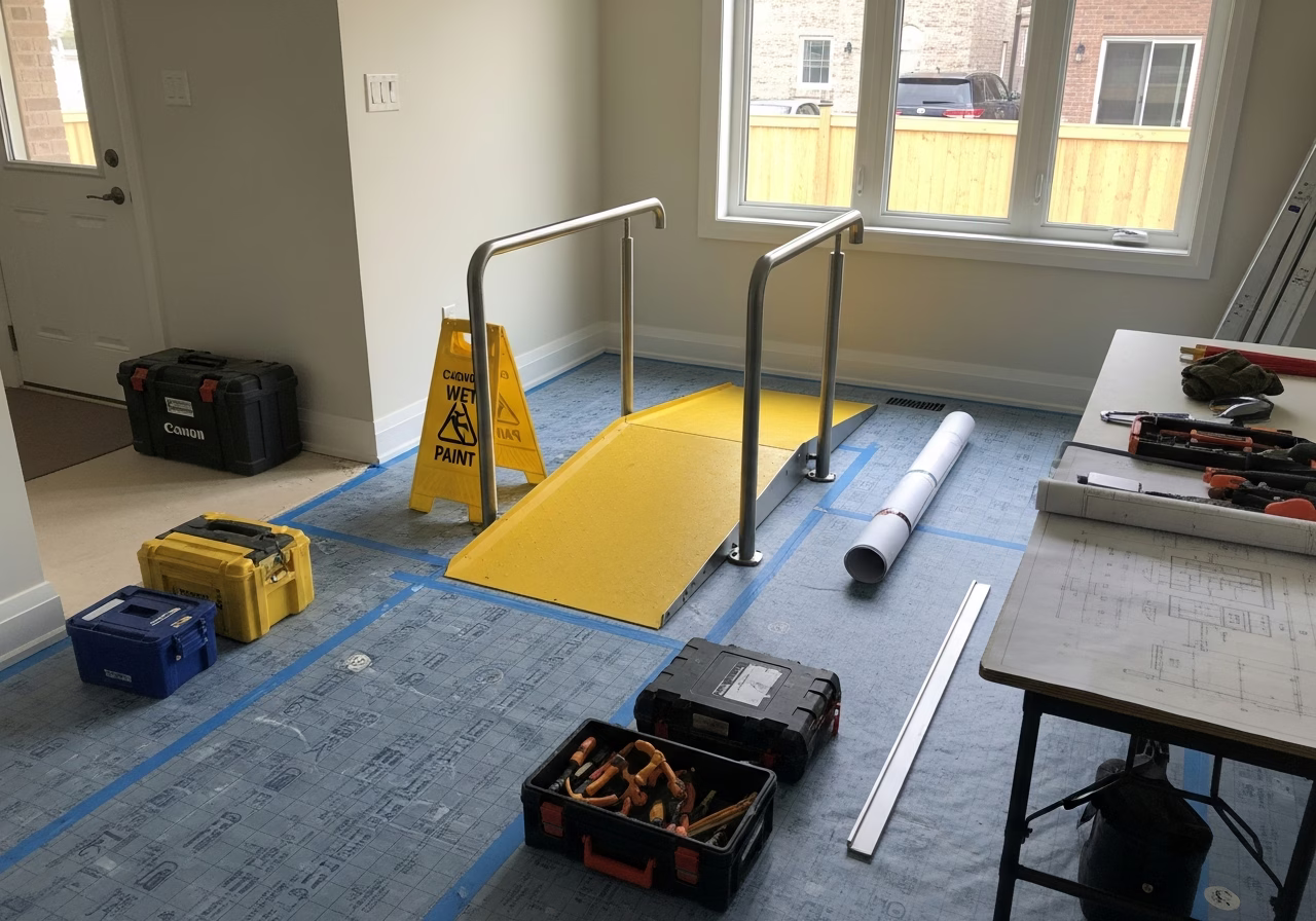 Walk-in Tub vs Curbless Shower — tools and materials staged in a Greater Toronto Area home