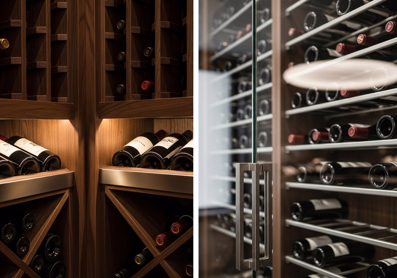 Walk-In vs Glass-Enclosed Wine Cellar — close-up of professional workmanship in a Toronto-area home