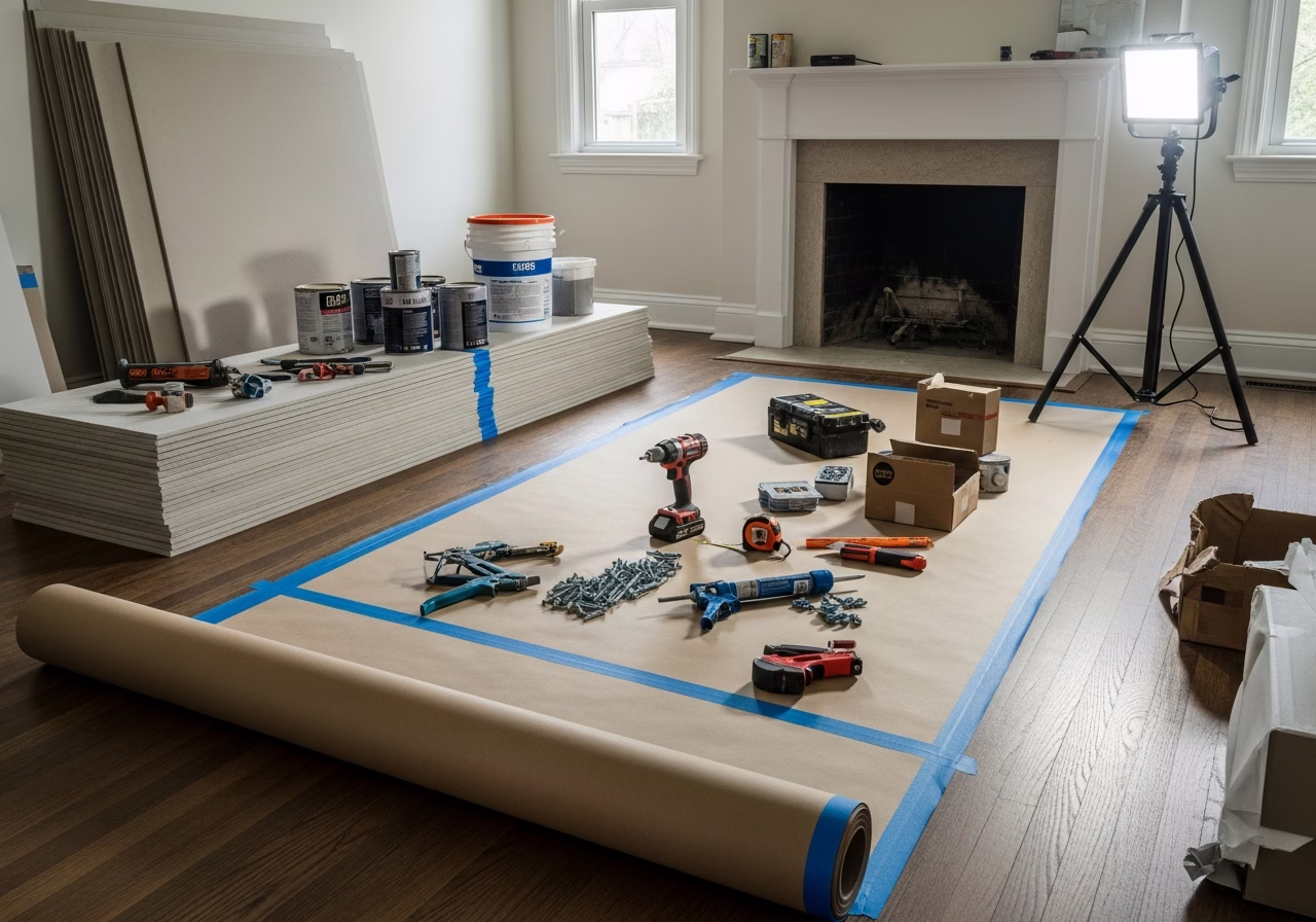 Water Damage Emergency — tools and materials staged in a Greater Toronto Area home
