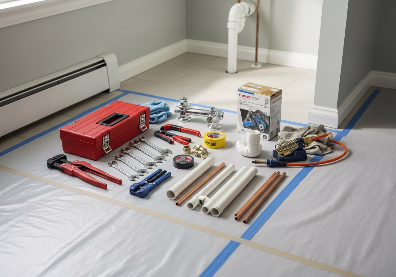Water Damage Restoration — tools and materials staged in a Greater Toronto Area home