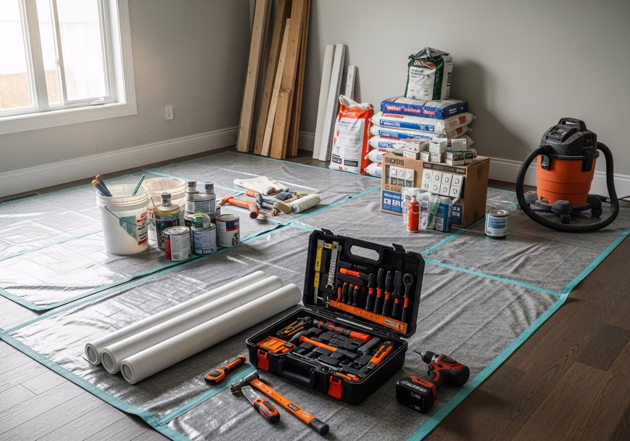 Water Extraction and Drying Equipment โ tools and materials staged in a Greater Toronto Area home