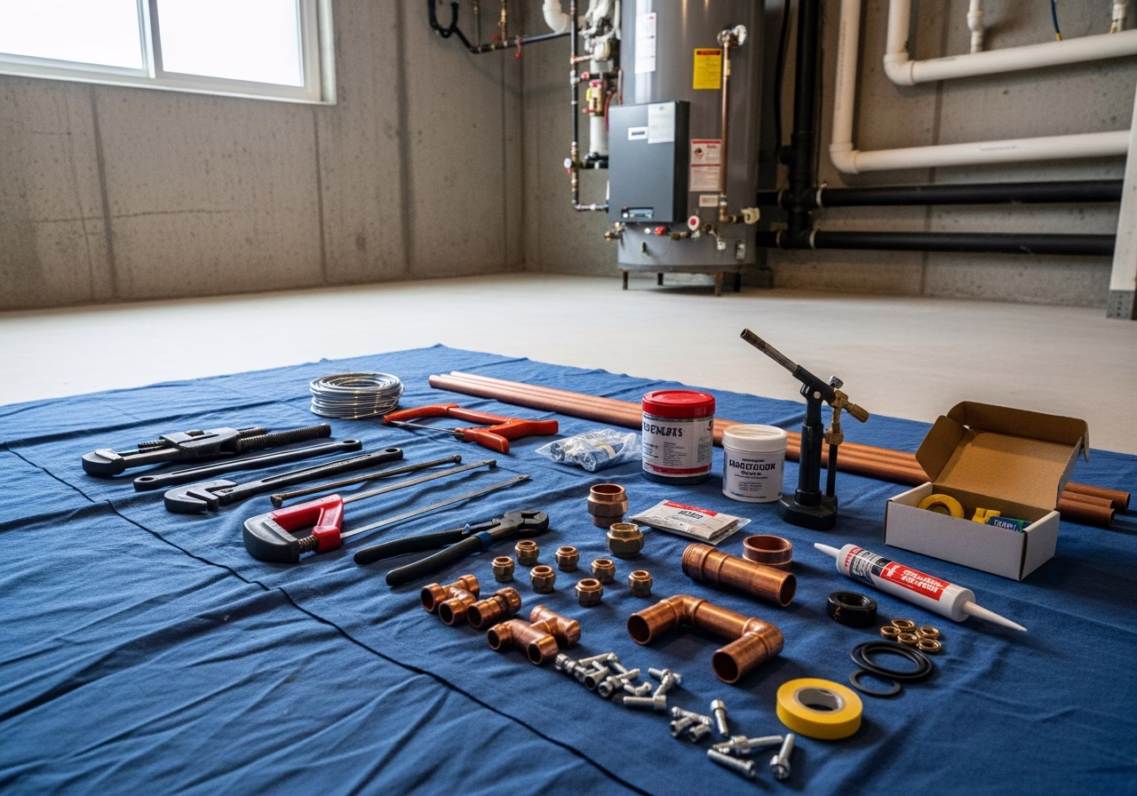 Water Service Replacement Mistakes — tools and materials staged in a Greater Toronto Area home