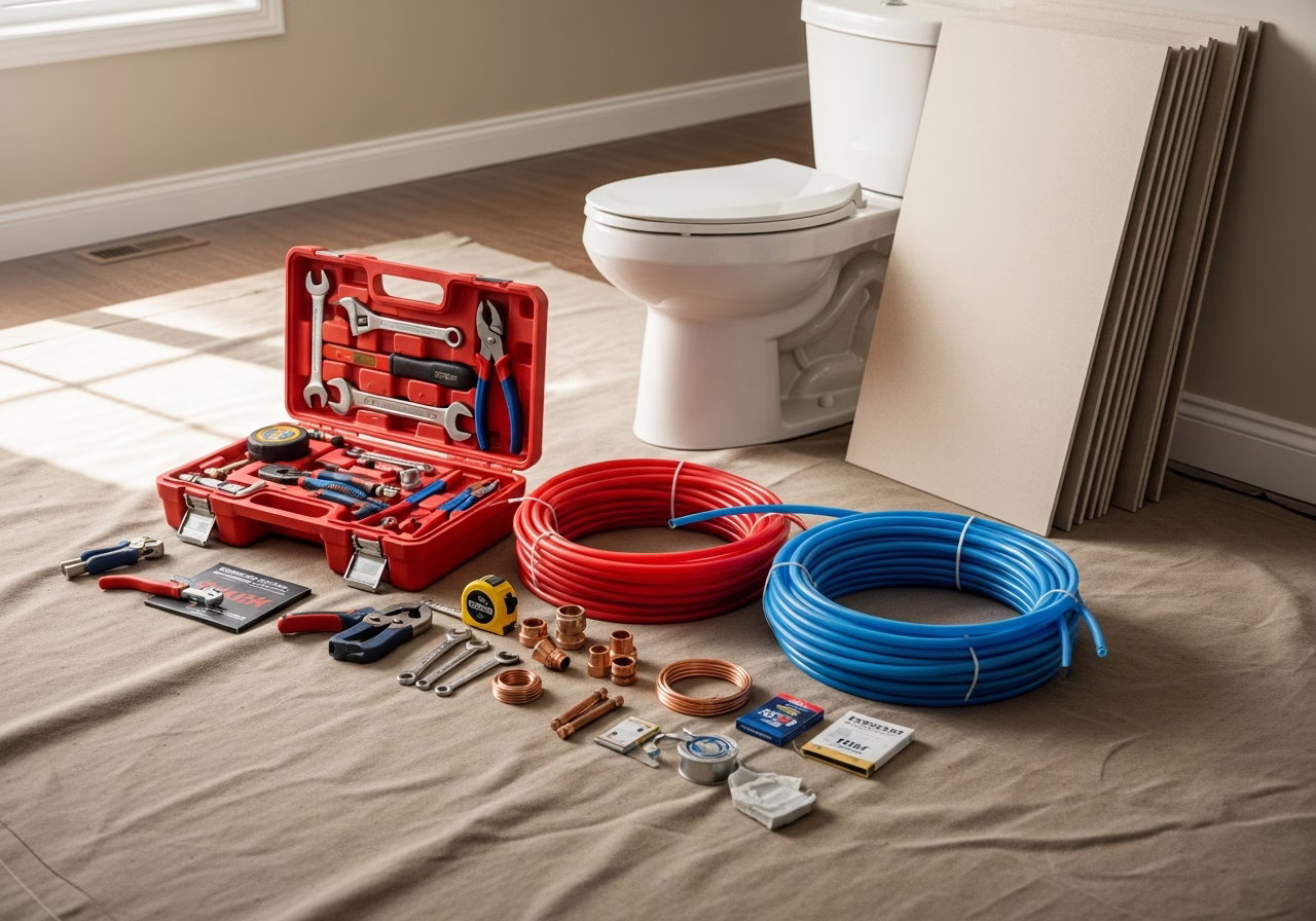 Water Service Replacement Permit and Toronto Water — tools and materials staged in a Greater Toronto Area home