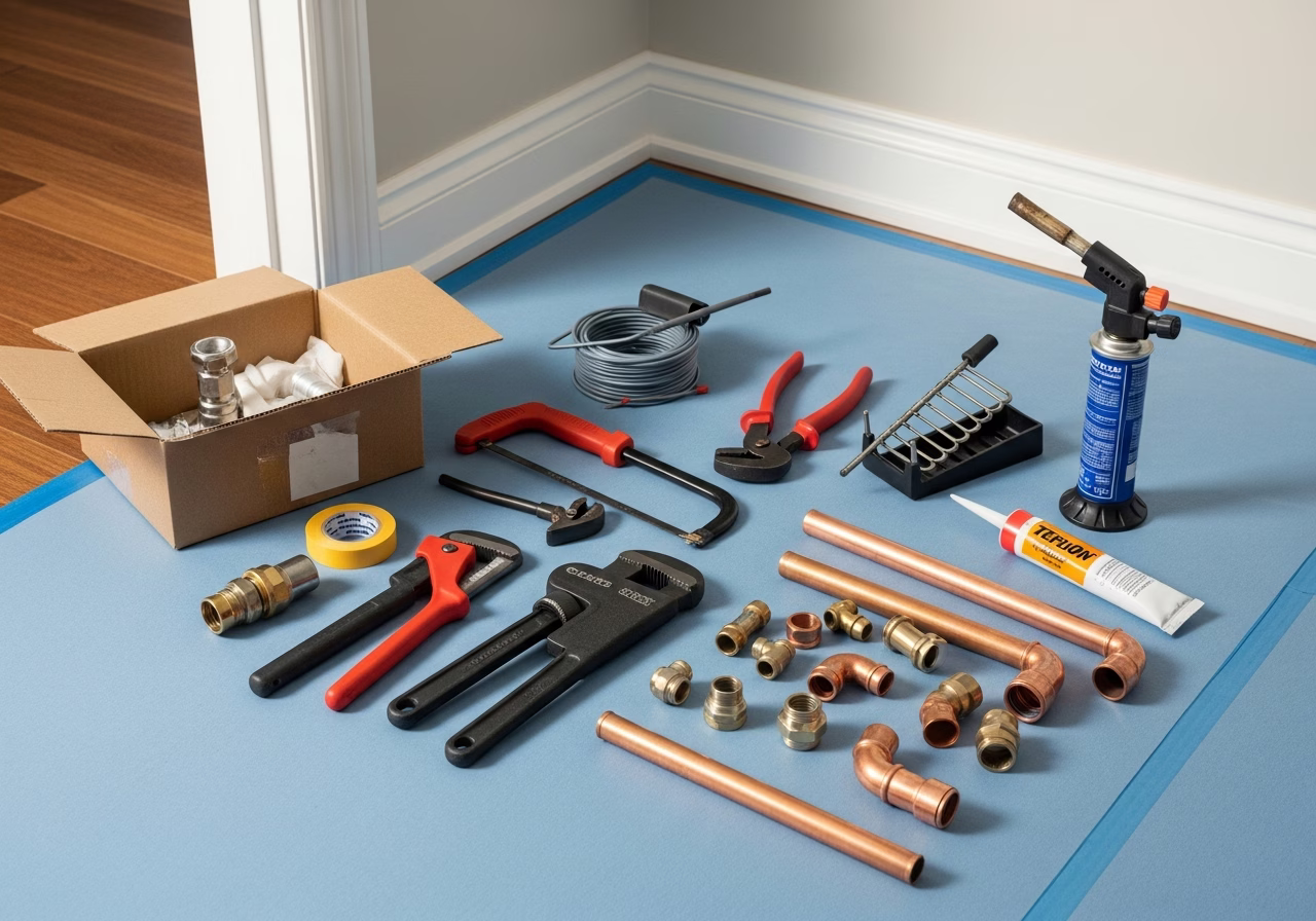 Whole-Home Water Filter After Lead Replacement — tools and materials staged in a Greater Toronto Area home