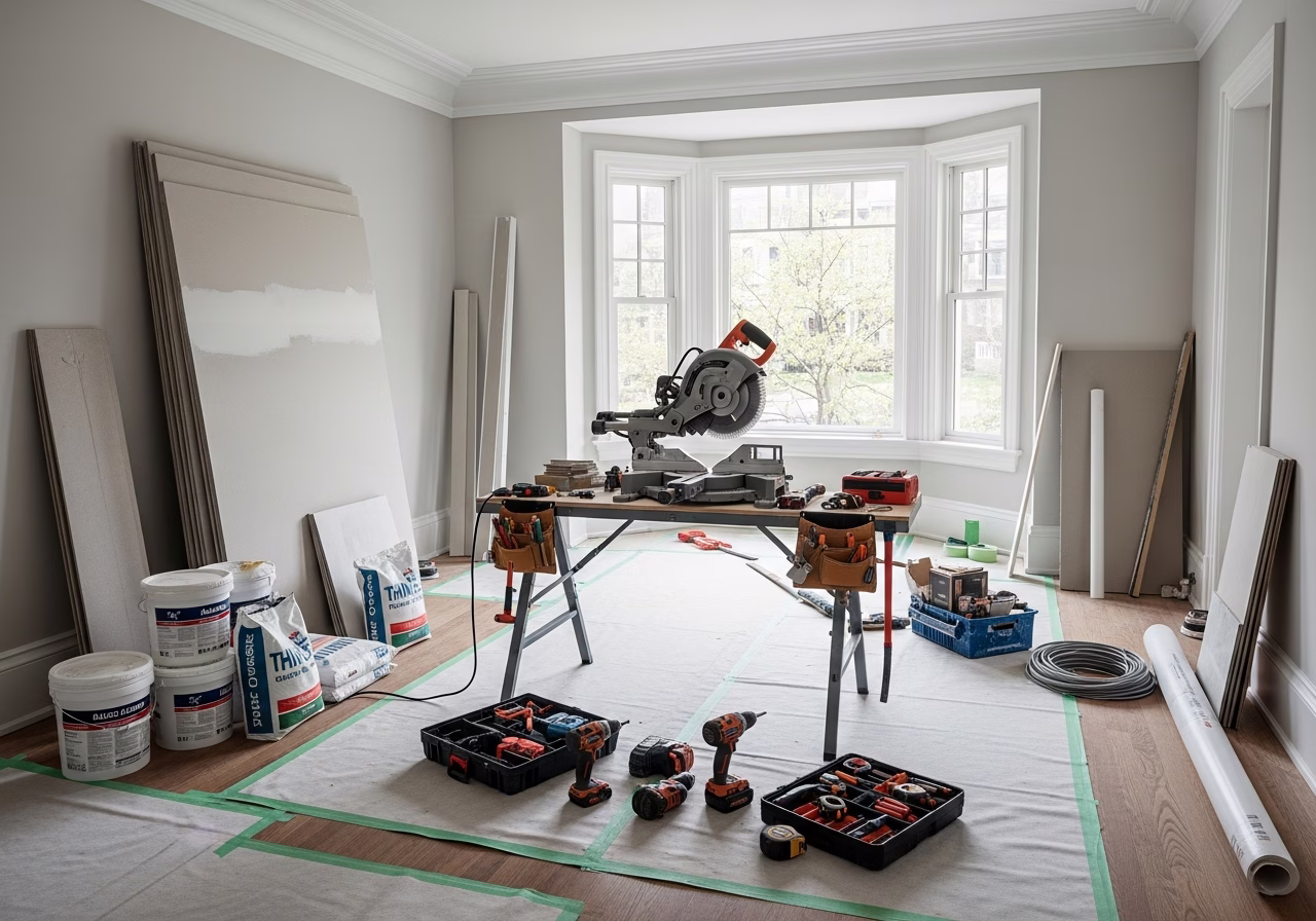 Window Film Removal and Replacement โ tools and materials staged in a Greater Toronto Area home