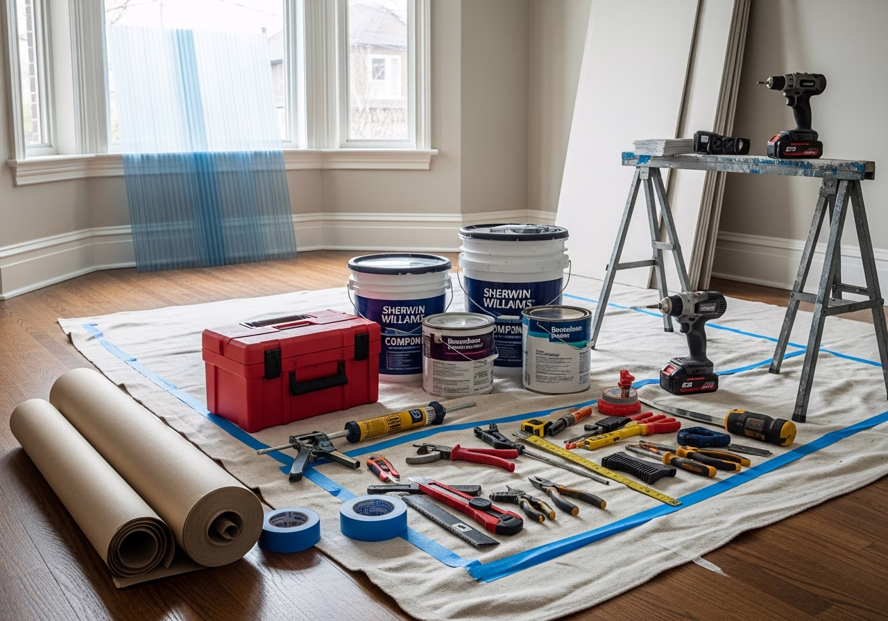 Window Film Tinted vs Clear โ tools and materials staged in a Greater Toronto Area home