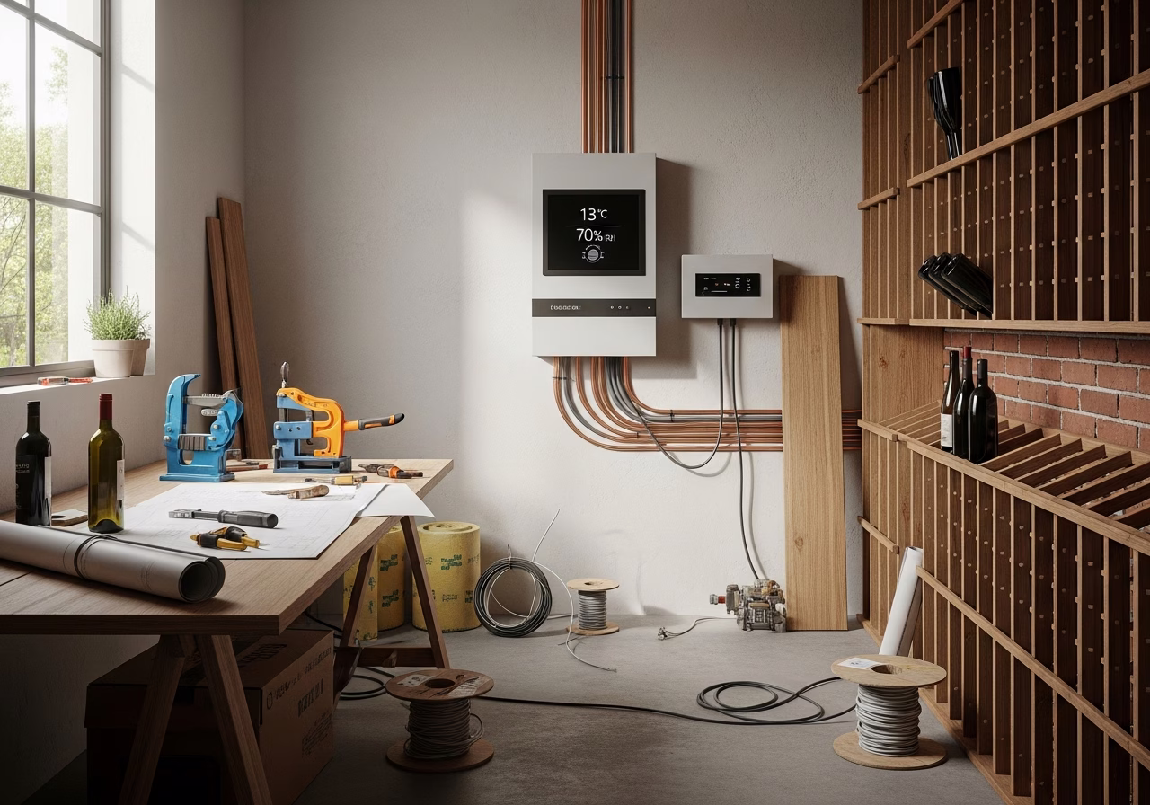 Wine Cellar Lighting, Temperature, and Humidity Control — tools and materials staged in a Greater Toronto Area home