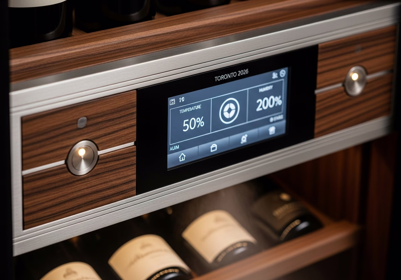 Wine Cellar Lighting, Temperature, and Humidity Control — close-up of professional workmanship in a Toronto-area home