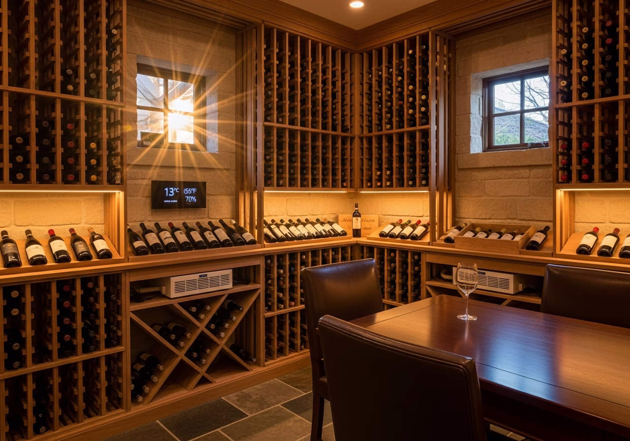 Wine Cellar Lighting, Temperature, and Humidity Control — finished result in a Toronto or GTA home by RenoHouse