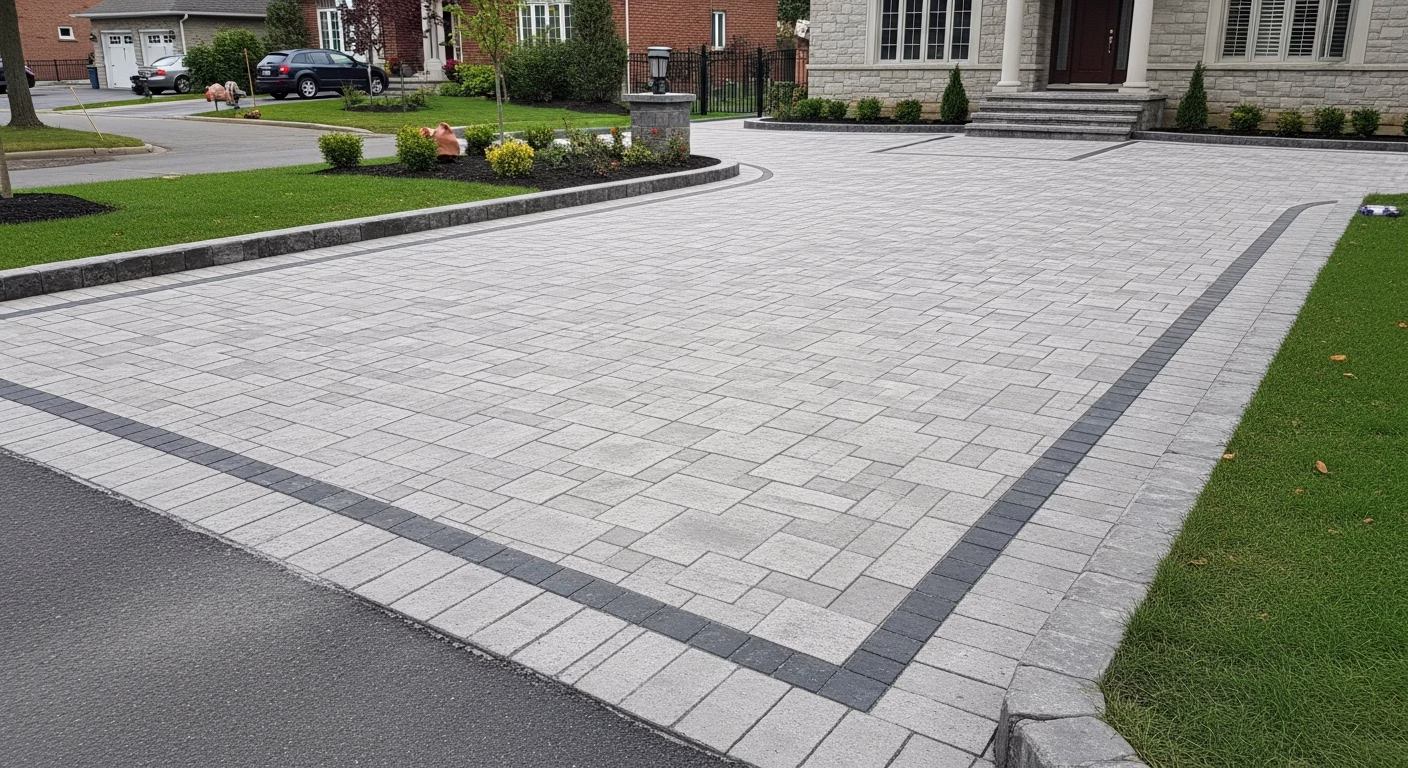 Paver Driveway with Stamped Border