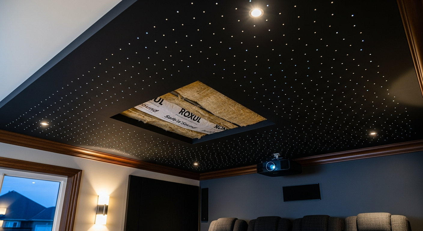 Final result of a acoustic stretch ceiling project at a East Gwillimbury residence
