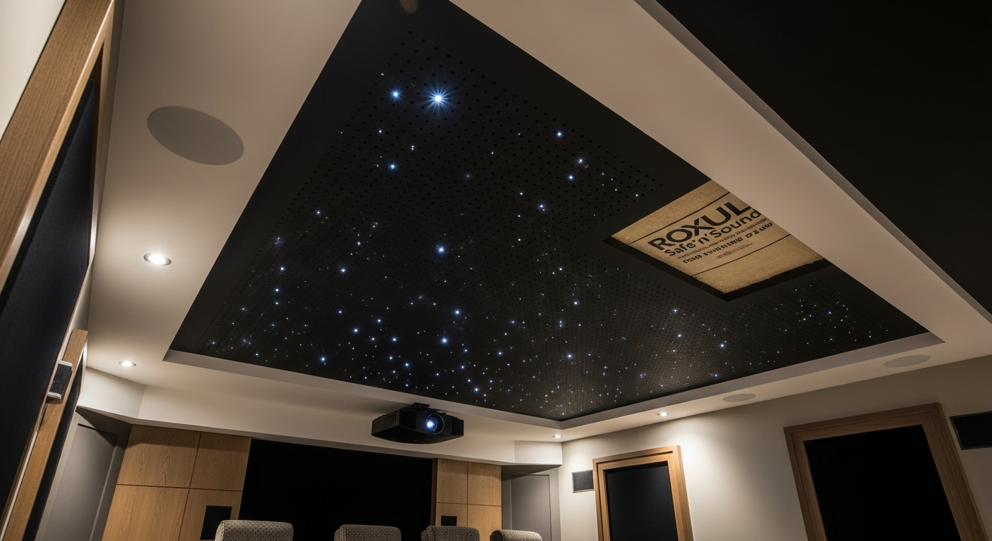 Detail view of a acoustic stretch ceiling job finished in Markham — expert craftsmanship