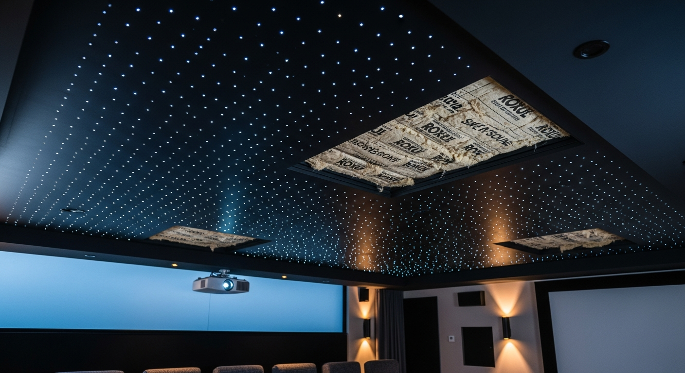 On-site acoustic stretch ceiling install detail at a Oakville property