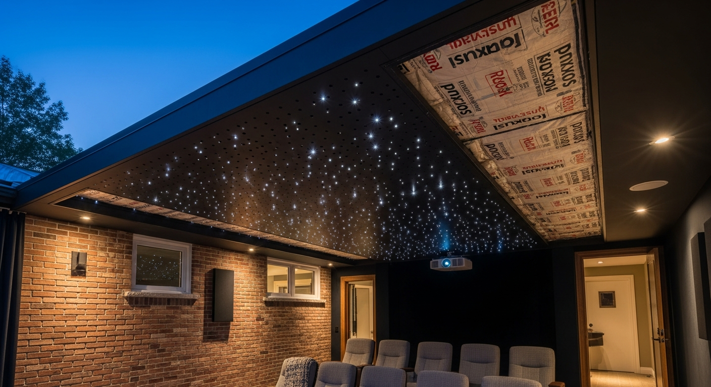 Detail view of a acoustic stretch ceiling job finished in Scarborough — expert craftsmanship