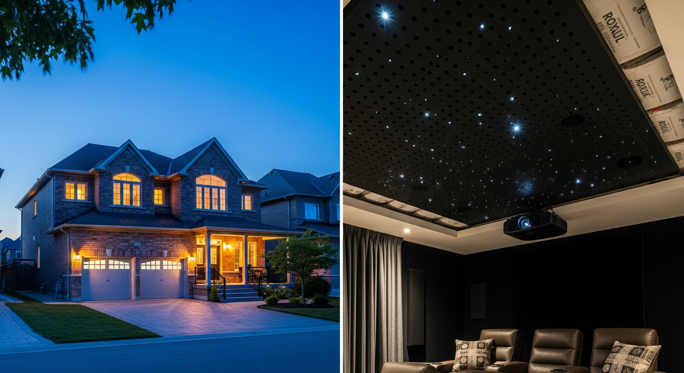 Acoustic Stretch Ceiling portfolio close-up from a Whitby renovation by RenoHouse