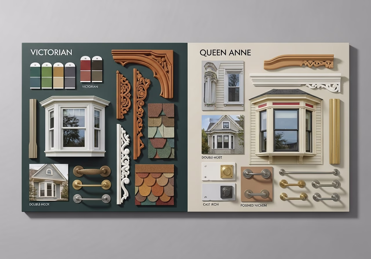 Side-by-side product and material comparison for annex victorian & queen anne renovation โ typical brands and finishes used i