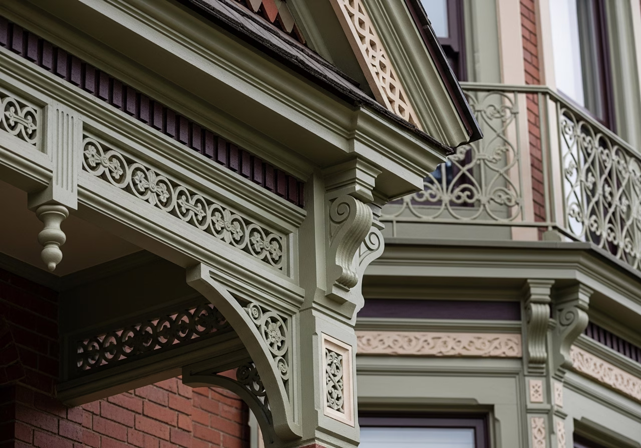 Close-up detail of professionally completed annex victorian & queen anne renovation showing craftsmanship and finish quality