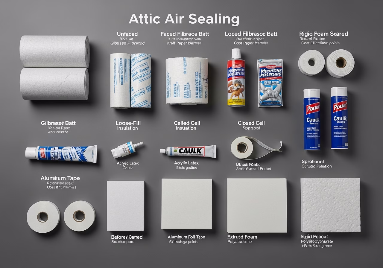 Brand and material comparison for attic air sealing
