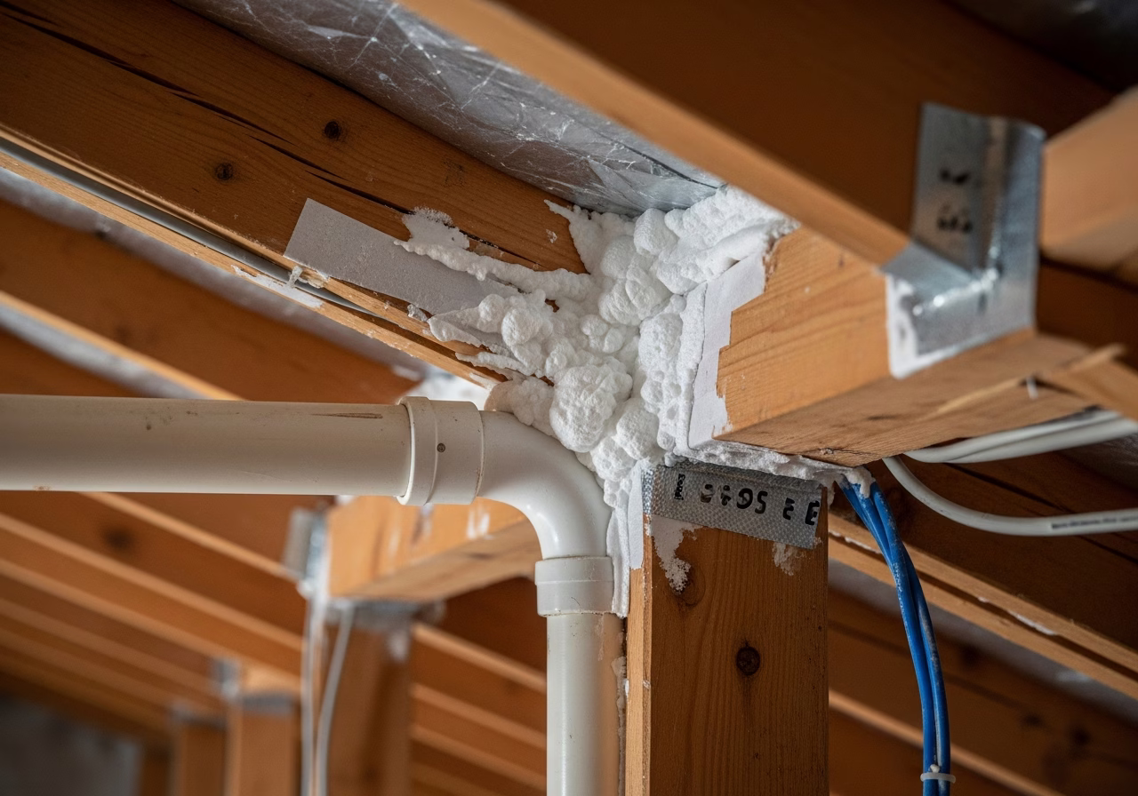 Close-up detail of professionally completed attic air sealing work