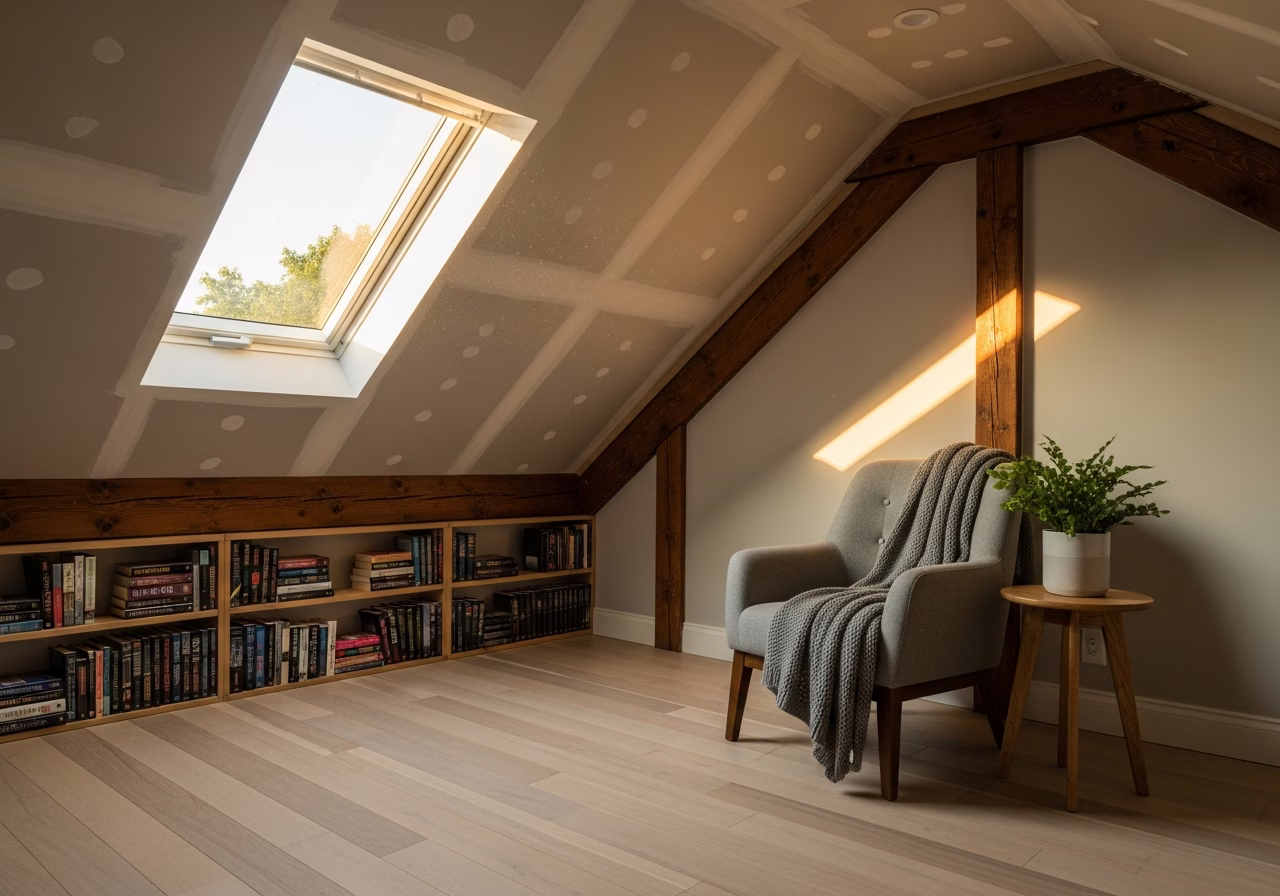 Completed attic insulation installation in Toronto attic interior home - finished result