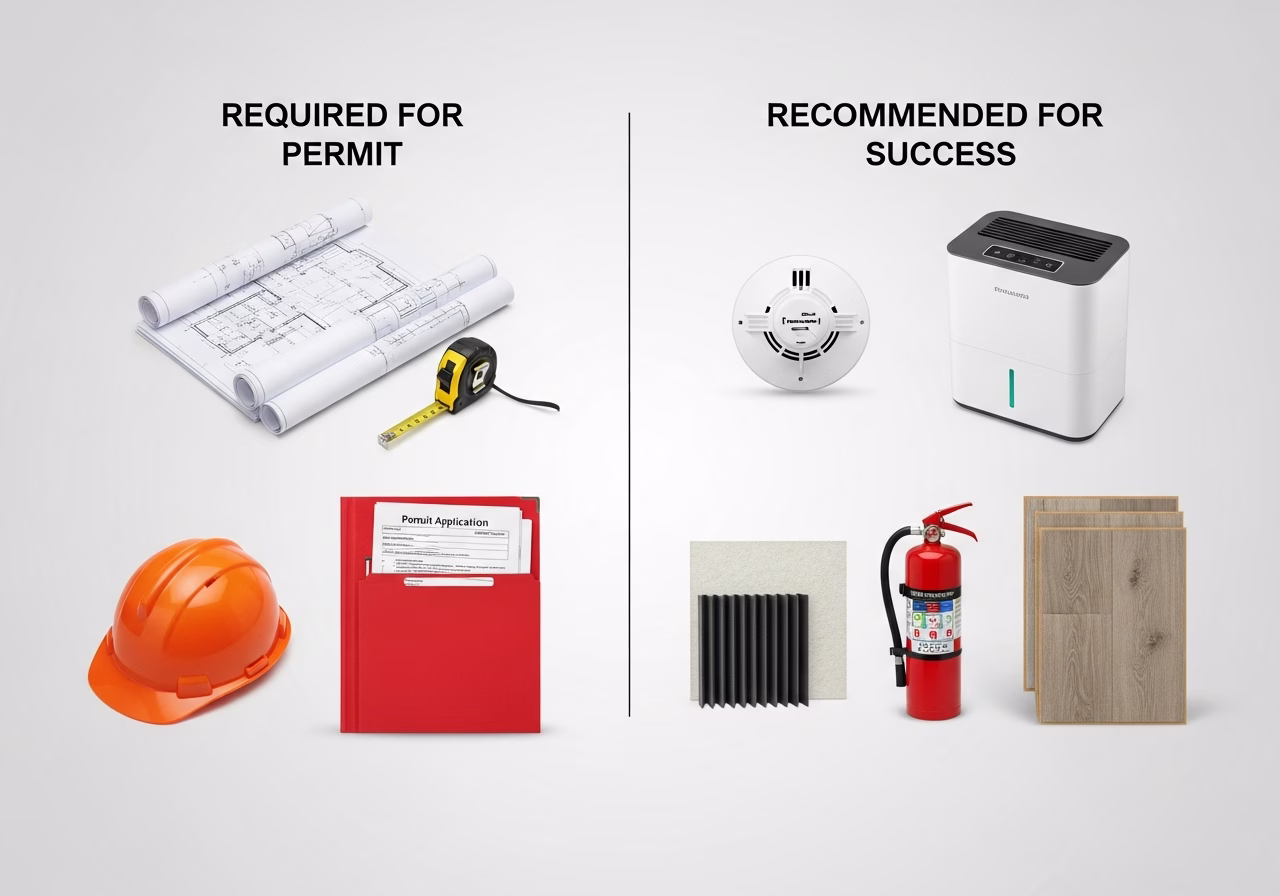 Side-by-side product and material comparison for basement apartment permit prep — typical brands and finishes used in GTA ARU