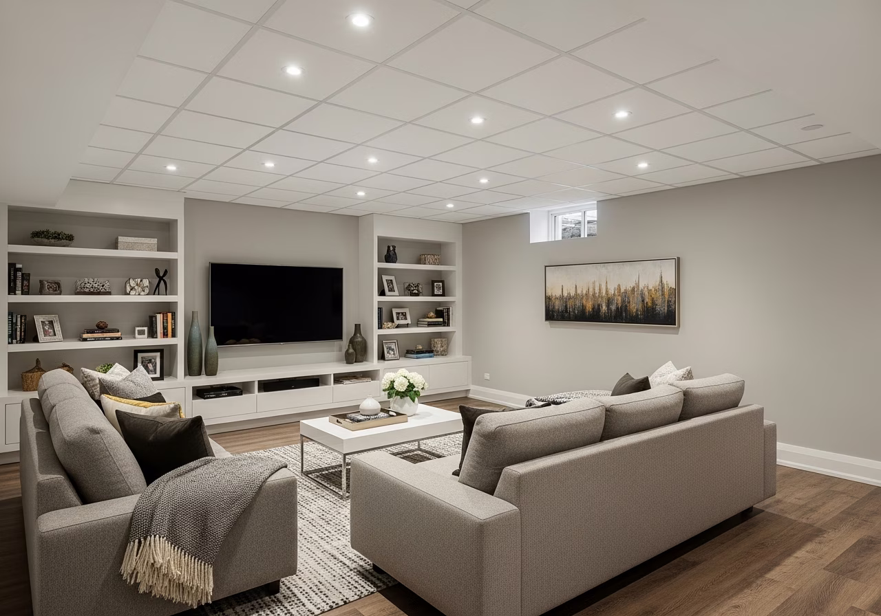 Basement Acoustic Drop Ceiling delivered by RenoHouse — Toronto GTA home services