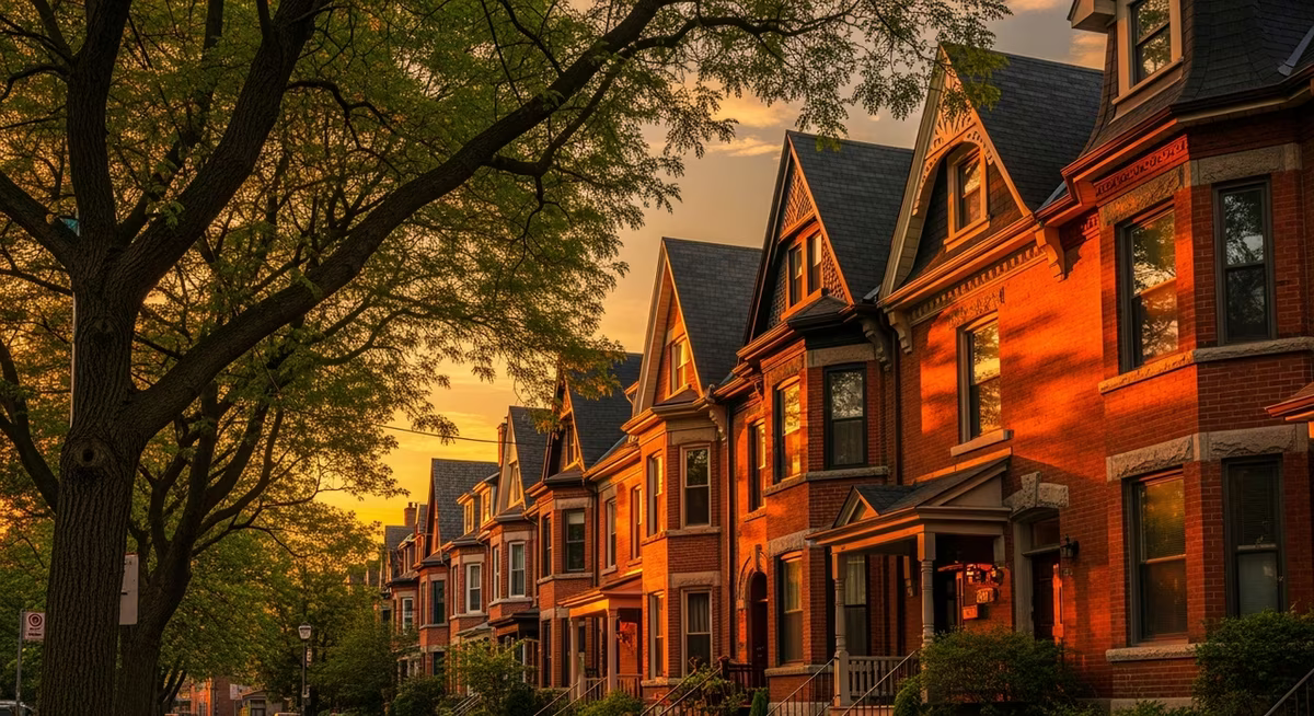 Toronto Cabbagetown 1890s Victorian semi-detached red-brick row with mature trees on a narrow leafy street where underpinning runs $45K-$200K for basement headroom gain
