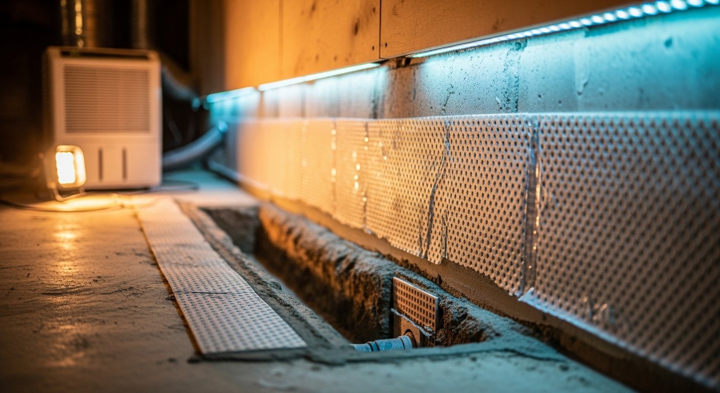Recent Mississauga-area basement waterproofing project — professional finish detail
