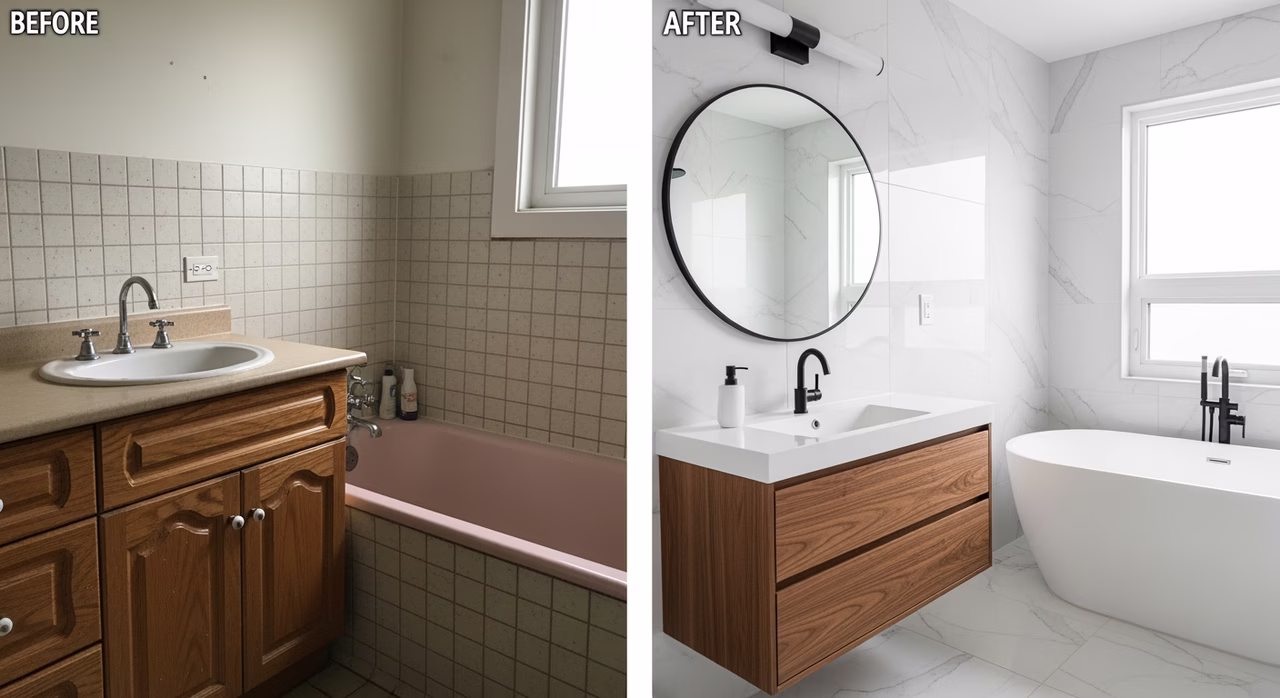 Bathroom Renovation in Toronto — RenoHouse 306A plumber + 309A (ECRA/ESA) electrician on a GTA bathroom job site — installation detail