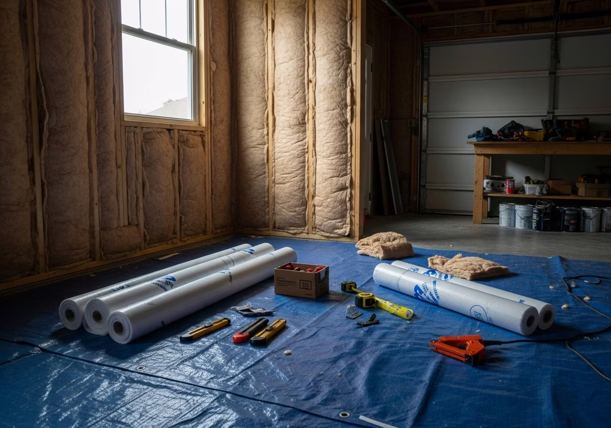 Garage Insulation tools and materials staged in Toronto home