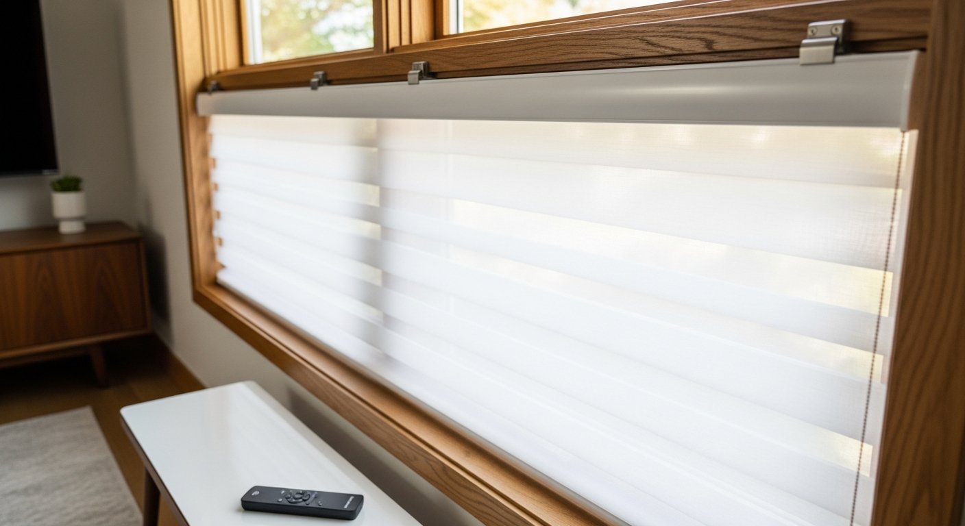 Close-up of professional curtain & blind installation work delivered in Oshawa