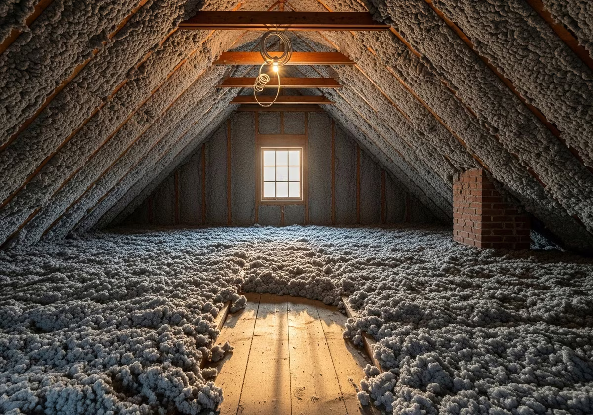 Completed blown-in cellulose insulation in Toronto attic home - finished result