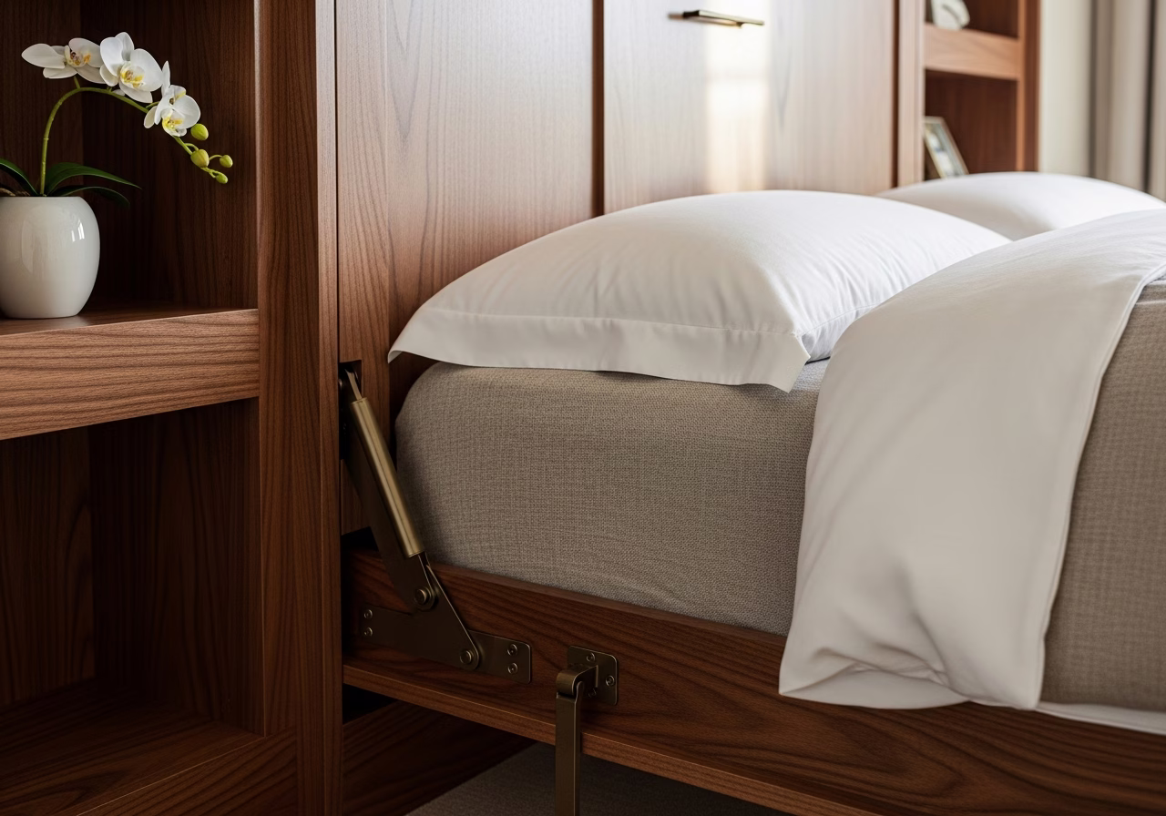 Close-up detail of professionally completed built-in Murphy bed design work