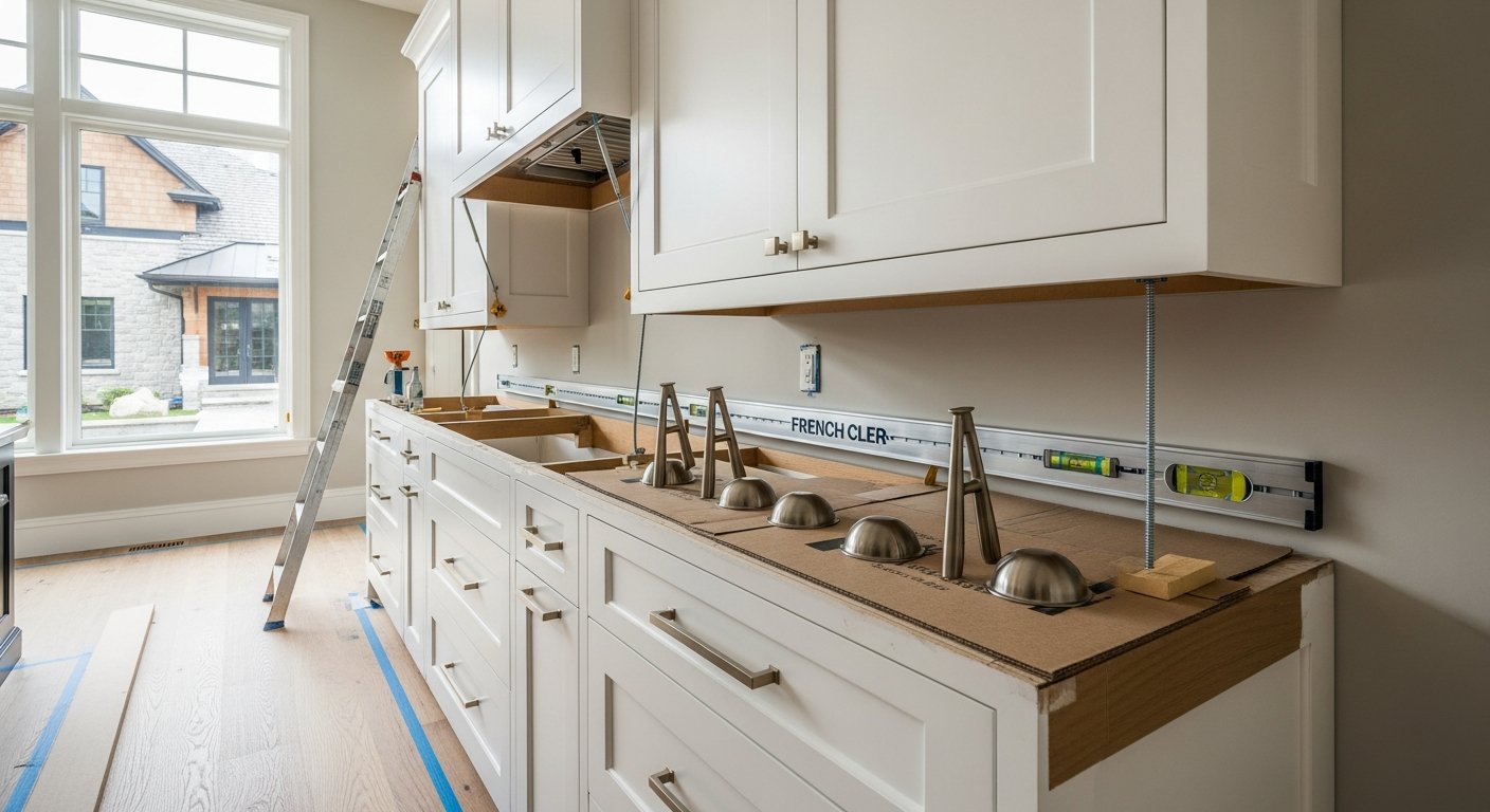 On-site cabinet installation & refacing install detail at a Oakville property