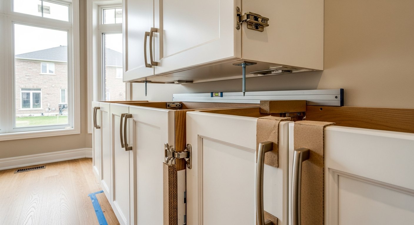 Close-up of professional cabinet installation & refacing work delivered in Whitby