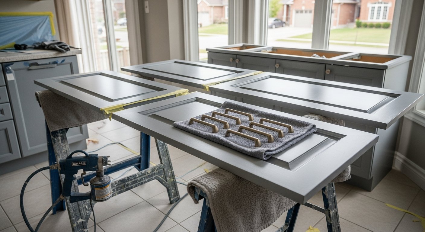 Recently completed kitchen cabinet painting renovation in a Brampton home