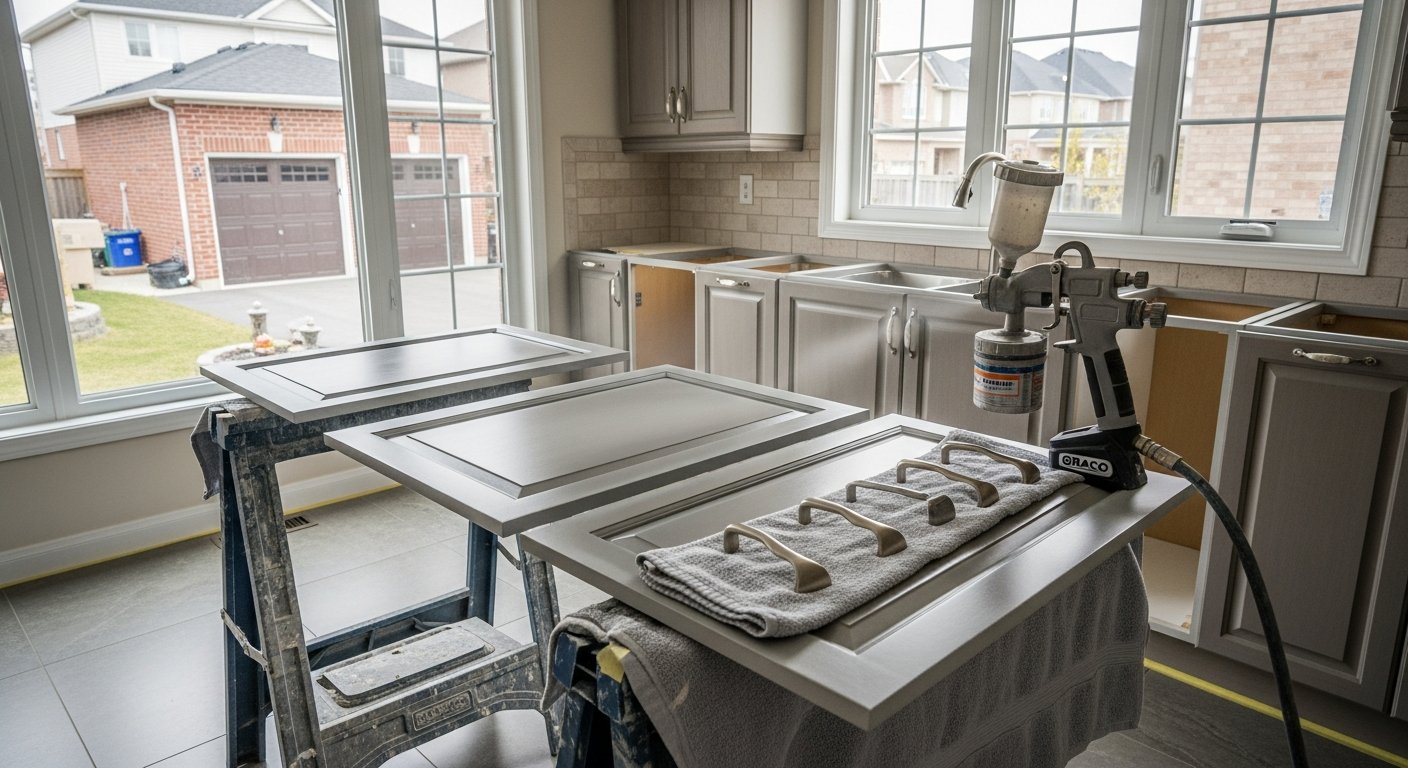 Recent Clarington-area kitchen cabinet painting project β professional finish detail