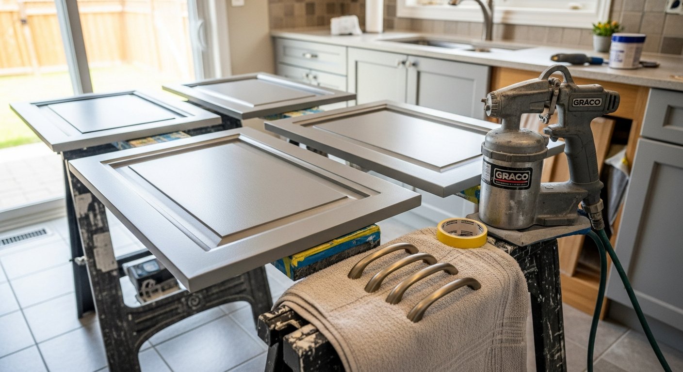 Detail view of a kitchen cabinet painting job finished in Newmarket β expert craftsmanship