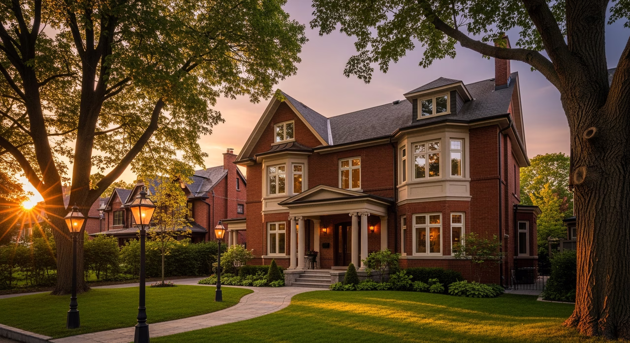 Toronto Rosedale 1910s detached red-brick Edwardian home with mature trees and gas-lamp posts where preserving original wood cabinetry through refinishing runs $2,500-$9,000 and adds 10-15 years of life