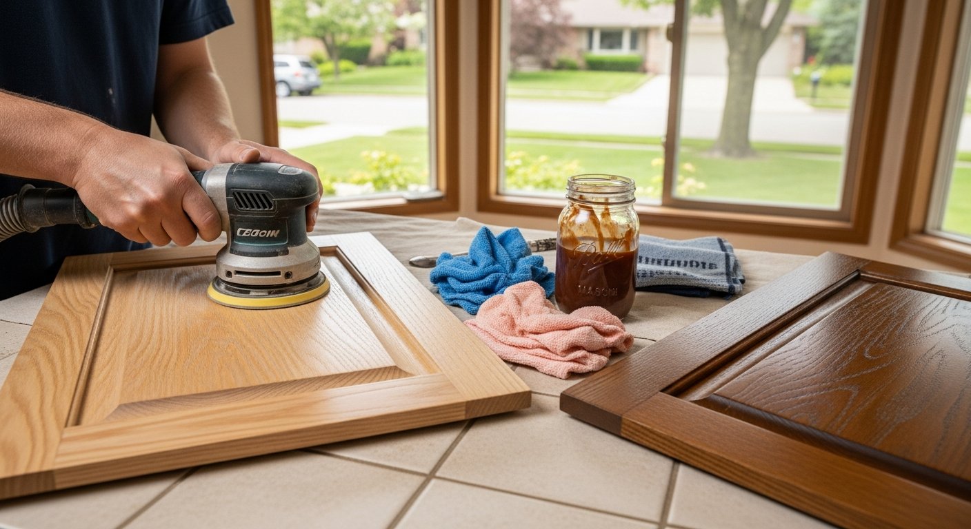 Recent Mississauga-area cabinet refinishing project — professional finish detail