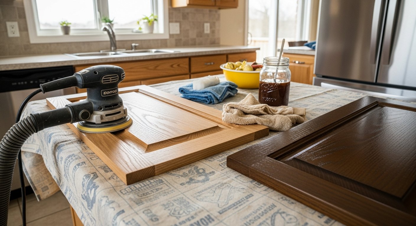 Recently completed cabinet refinishing renovation in a Whitby home